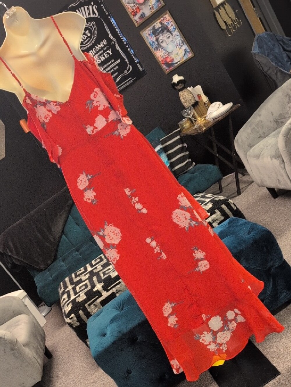 Lulu's Red Floral High-Low Ruffle Maxi Dress - Picture 6 of 10